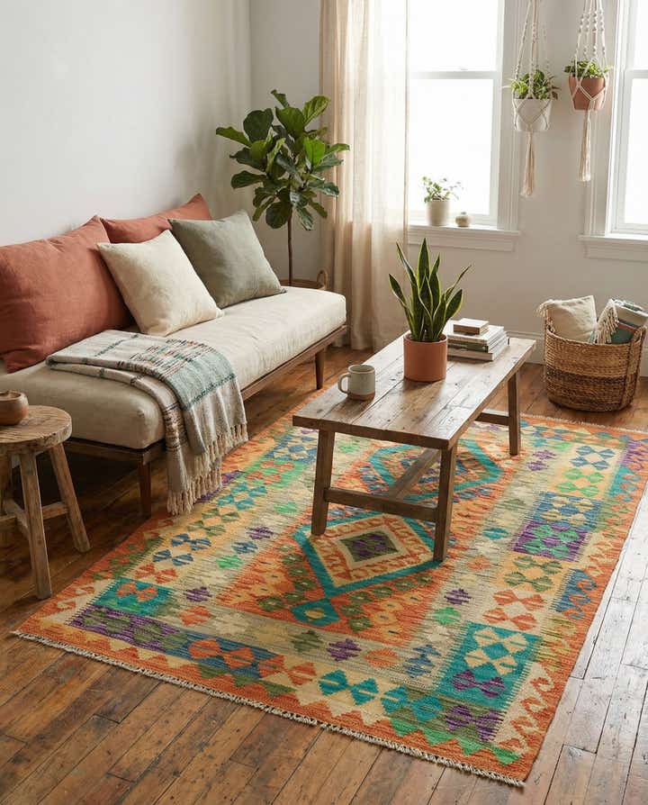 3' 6 x 5' Hand Woven Kilim Maymana Wool Rug