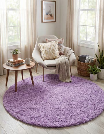 Lilac Solid Shag Round Rug