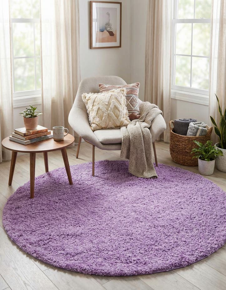 5' 3 x 5' 3 Solid Shag Round Rug