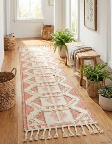 Pink and White Hand Woven Arizona Wool Runner Rug