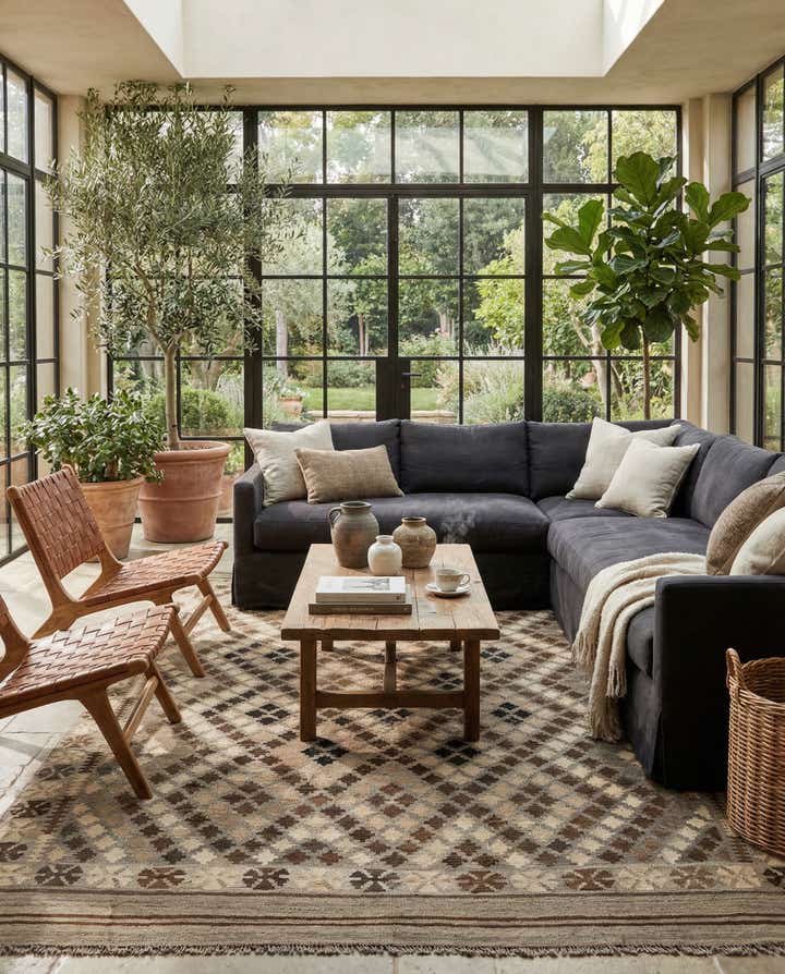 6' 7 x 9' 10 Hand Woven Kilim Maymana Wool Rug