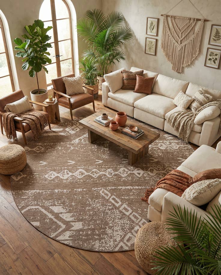 Detail image of 13' x 13' Easy-Clean Bohemian Indoor / Outdoor Round Rug