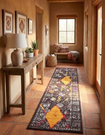Brown Washable Mesa Runner Rug