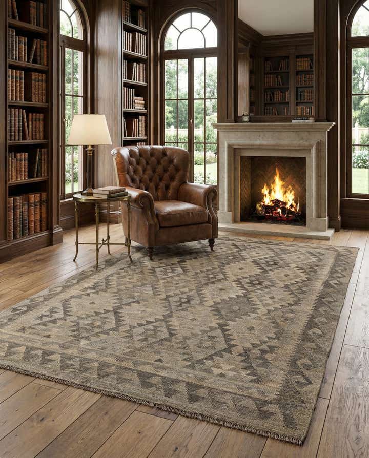 4' 11 x 6' 6 Hand Woven Kilim Maymana Wool Rug
