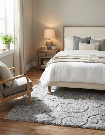 Light Gray Botanical Shag Rug
