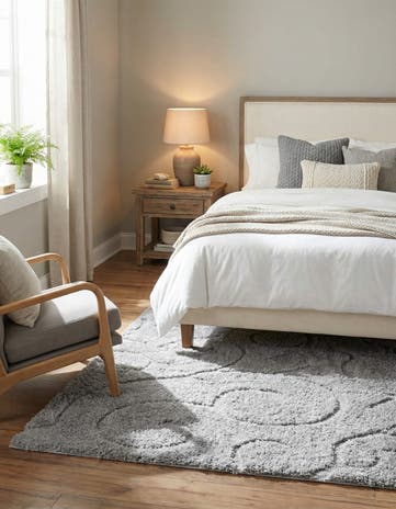 Light Gray Botanical Shag Rug