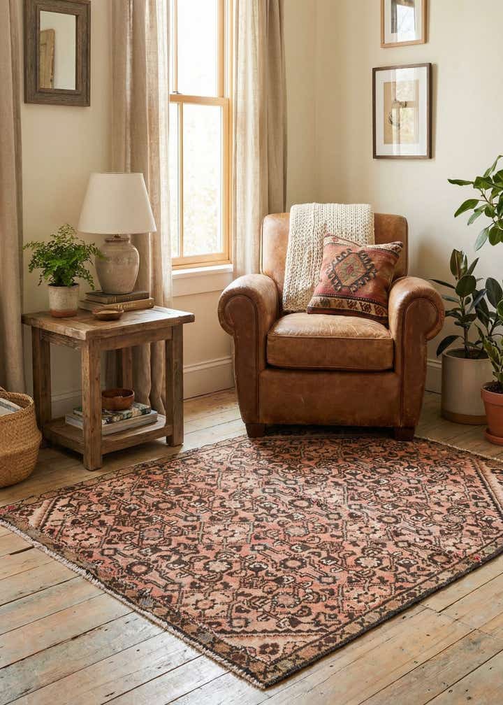 4' 1 x 4' 10 Hand Knotted Ultra Vintage Persian Wool Square Rug