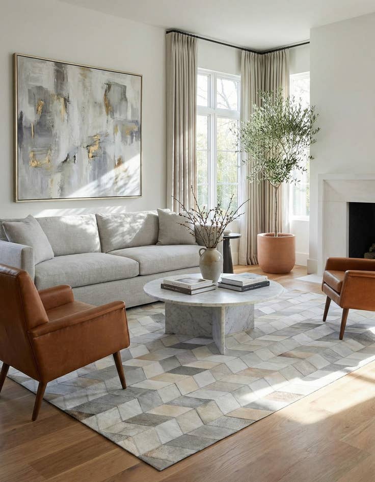 Detail image of 5' 2 x 8' Cowhide Leather Rug