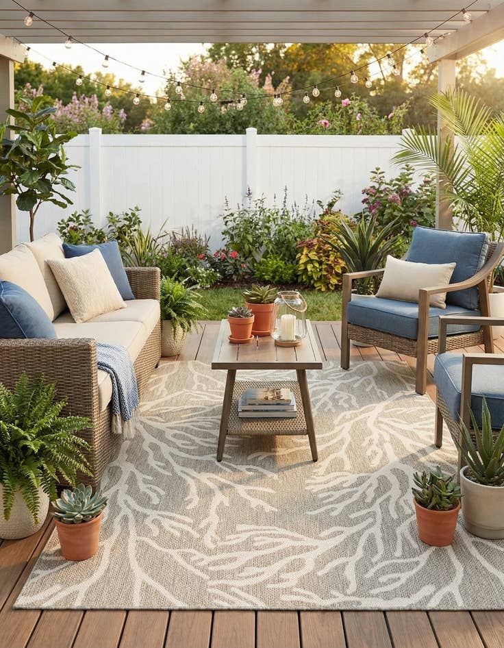 Detail image of  5' 3 x 8'  Washable Coastal Indoor / Outdoor Rug