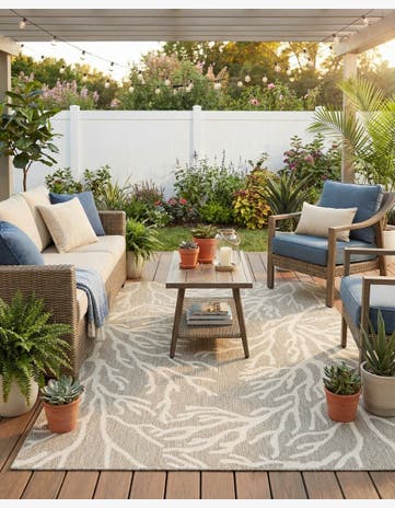 Gray Easy-Clean Coastal Indoor / Outdoor Rug