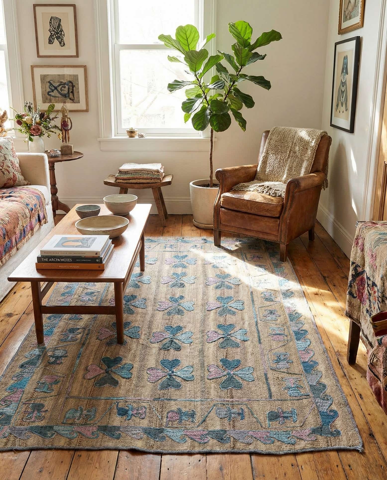 4' 10 x 6' 8 Hand Woven Kilim Suzani Wool Rug