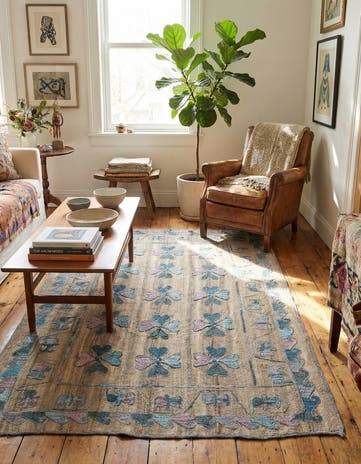 4' 10 x 6' 8 Hand Woven Kilim Suzani Wool Rug