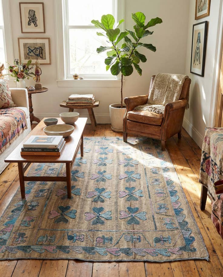 Detail image of 4' 10 x 6' 8 Hand Woven Kilim Suzani Wool Rug