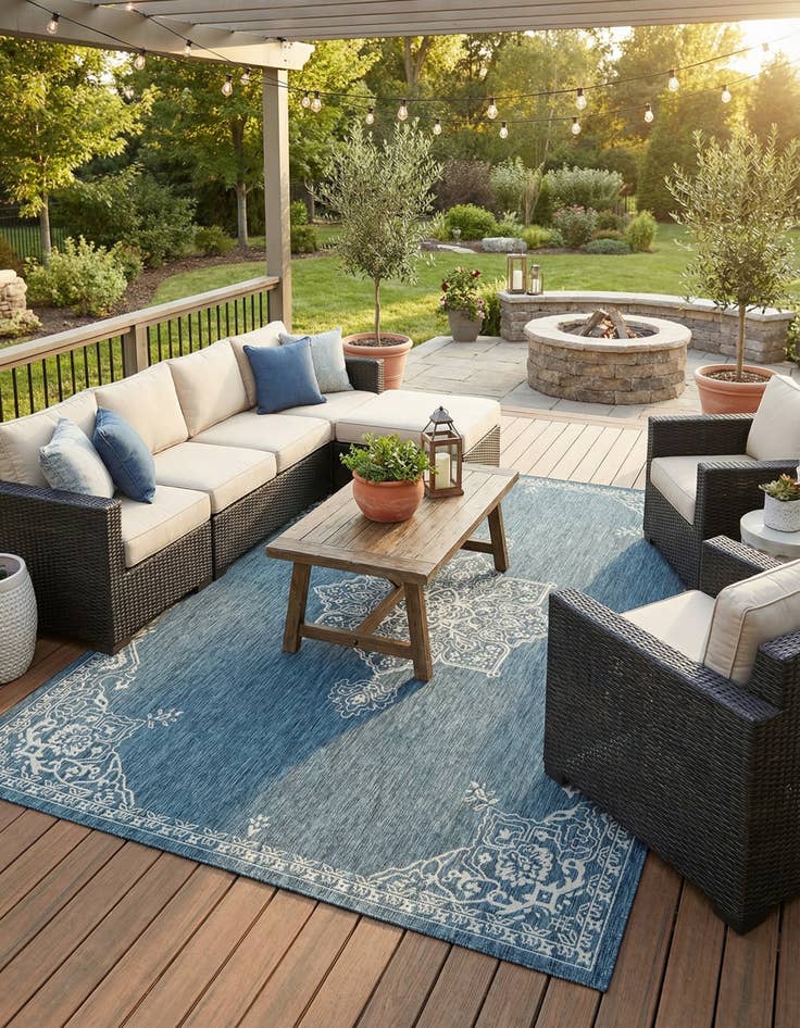 Detail image of 10' x 14'  Washable Traditional Indoor / Outdoor Rug