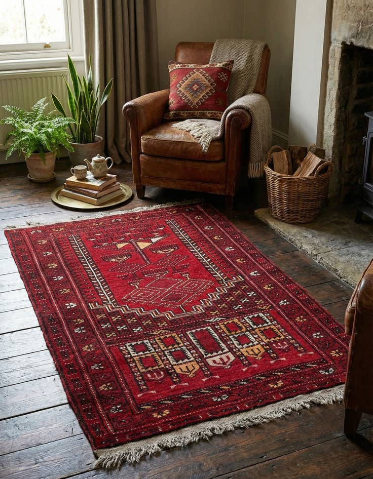 Detail image of  2' 4 x 3' 11  Hand Knotted Afghan Ersari Wool Rug