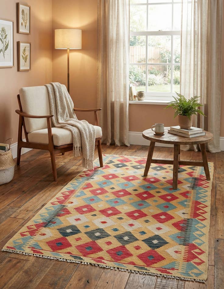 Detail image of 3' 6 x 6' 8  Hand Woven Kilim Maymana Wool Rug