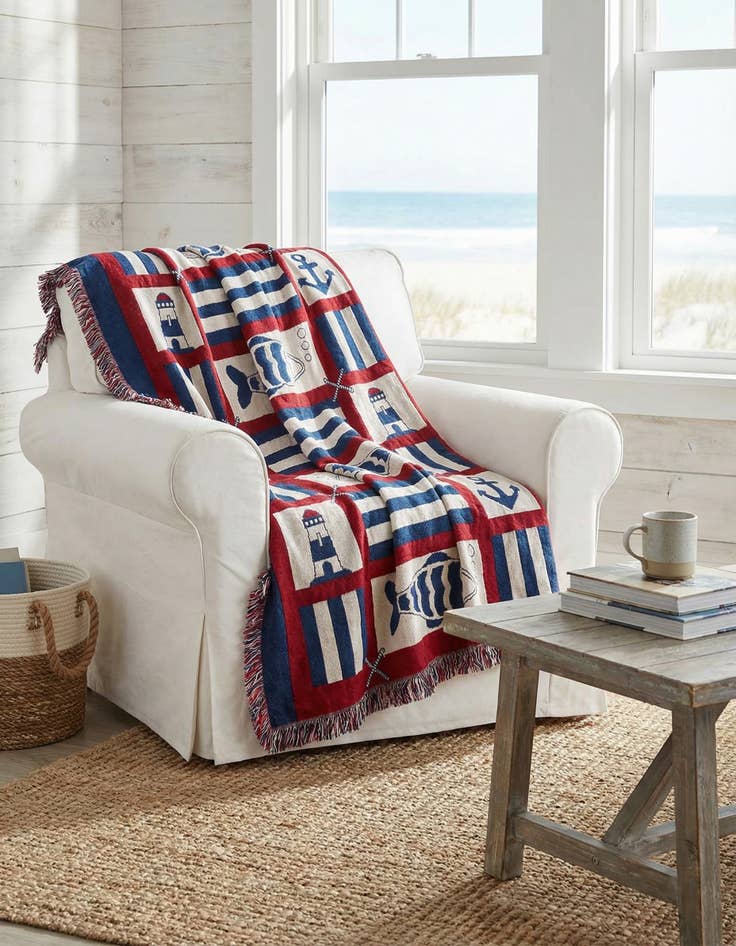 Detail image of 4' x 5' 9 Nautical Fish Throw Blanket