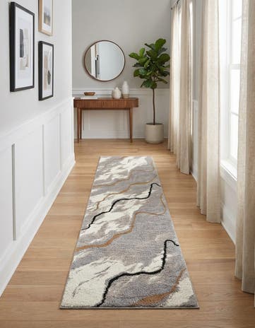Gray and Ivory Sepia Runner Rug