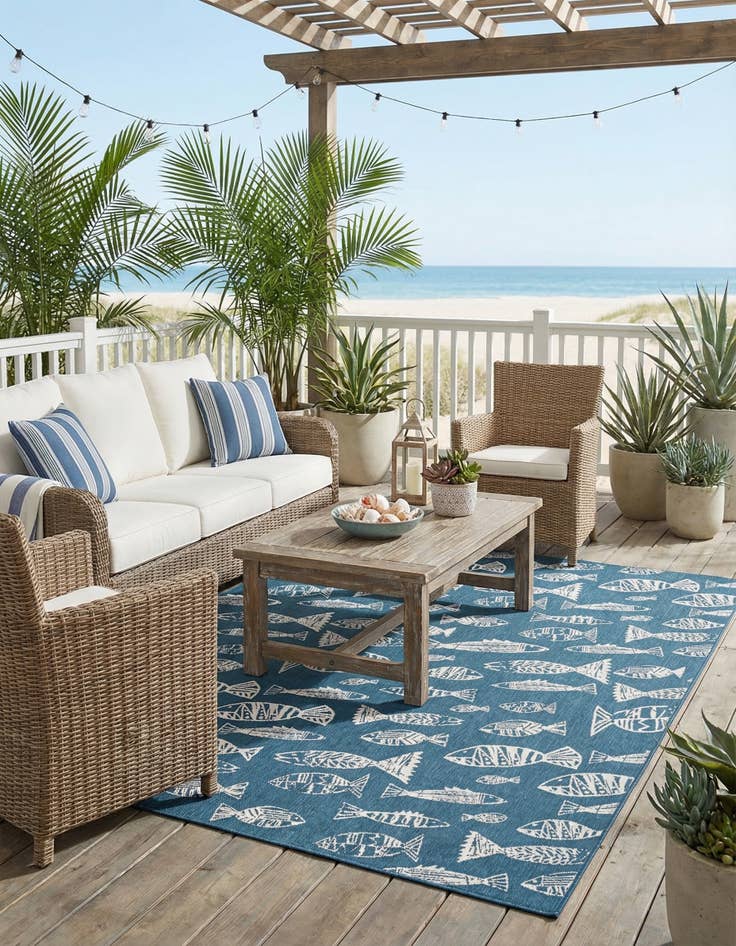 Detail image of 9' x 12'  Washable Coastal Indoor / Outdoor Rug