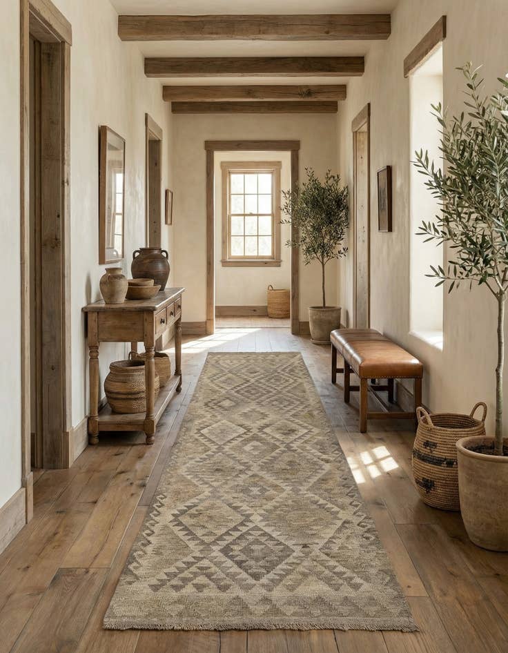 Detail image of  2' 8 x 9' 7  Hand Woven Kilim Maymana Wool Runner Rug