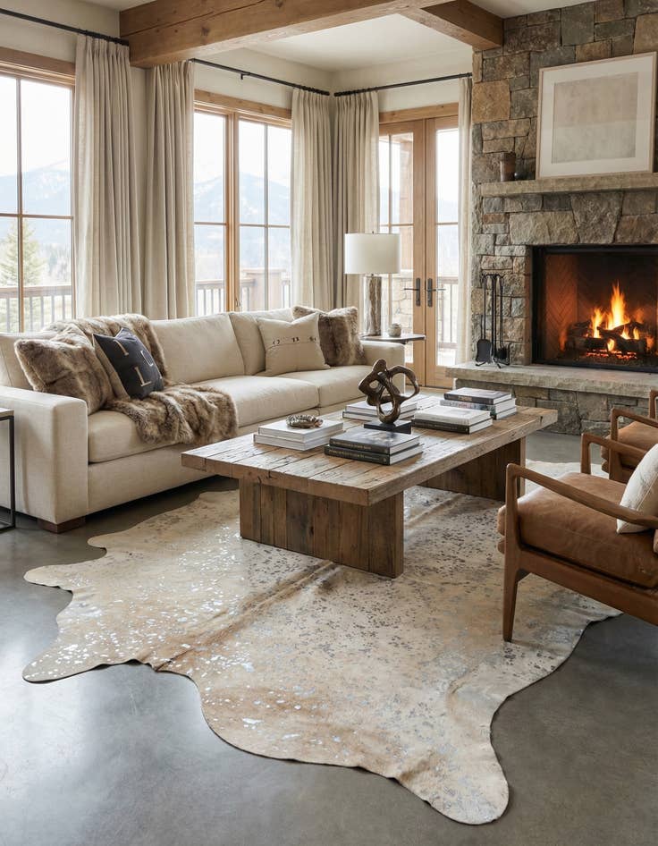 Detail image of 6' 10 x 7' 4 Cowhide Leather Square Rug