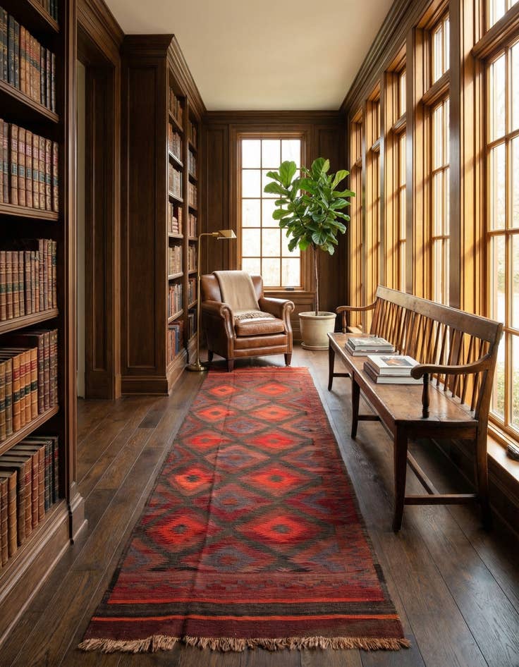 Detail image of 4' x 13' 1  Hand Woven Kilim Fars Wool Runner Rug