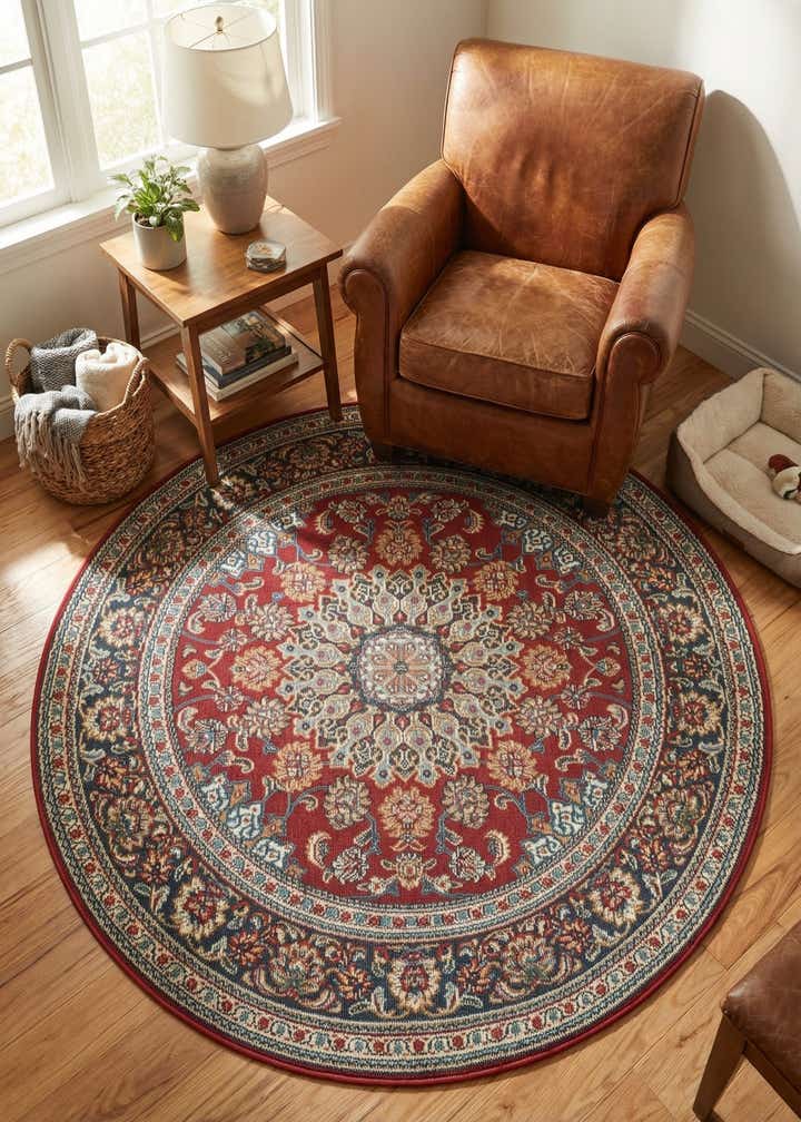 4' 1 x 4' 1 Easy-Clean Traditional Indoor / Outdoor Round Rug