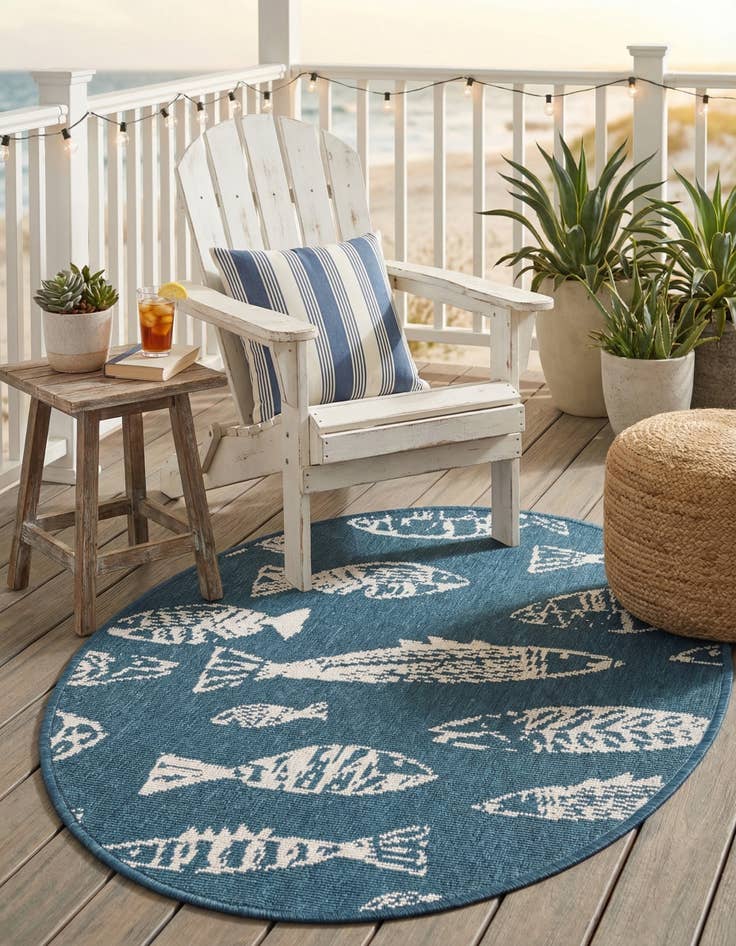 Detail image of 2' x 3'  Washable Coastal Indoor / Outdoor Oval Rug