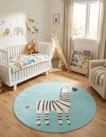 5' 3 x 5' 3 Zebra Whimsy Kids Round Rug