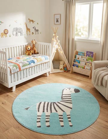 5' 3 x 5' 3 Zebra Whimsy Kids Round Rug