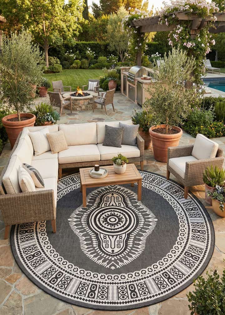 12' x 12' Easy-Clean Traditional Indoor / Outdoor Round Rug