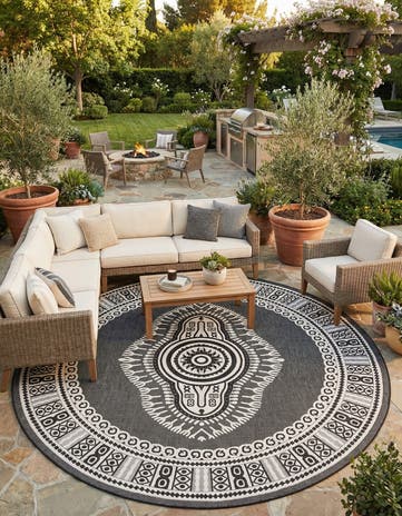 12' x 12' Easy-Clean Traditional Indoor / Outdoor Round Rug