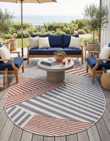 Blue Easy-Clean Jill Zarin Indoor / Outdoor Oval Rug