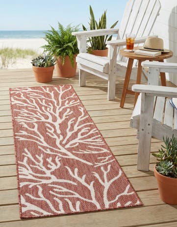 Rust Red Easy-Clean Coastal Indoor / Outdoor Runner Rug