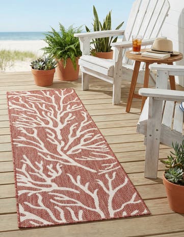 Rust Red Easy-Clean Coastal Indoor / Outdoor Runner Rug