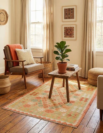 3' x 4' 8 Hand Woven Kilim Waziri Wool Rug
