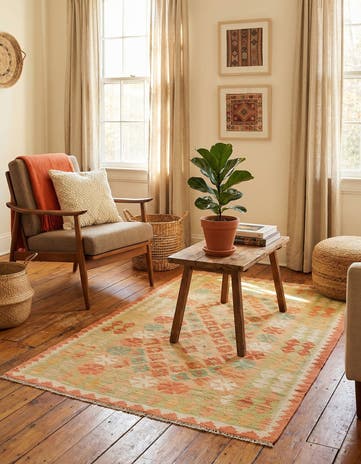3' x 4' 8 Hand Woven Kilim Waziri Wool Rug
