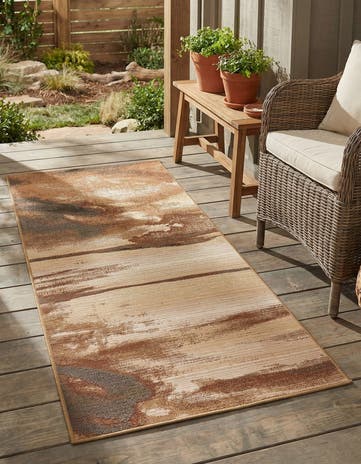 Brown Easy-Clean Modern Indoor / Outdoor Runner Rug