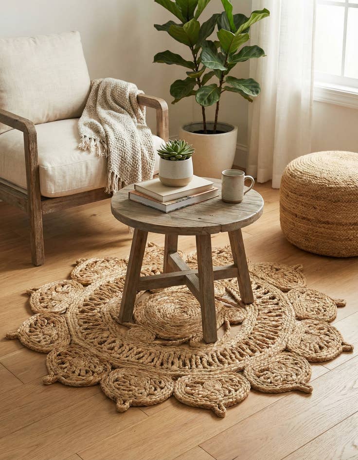 Detail image of  2' x 2'  Hand Braided Jute Round Rug