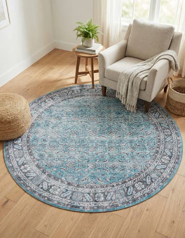 Blue Washable Timeless Round Rug
