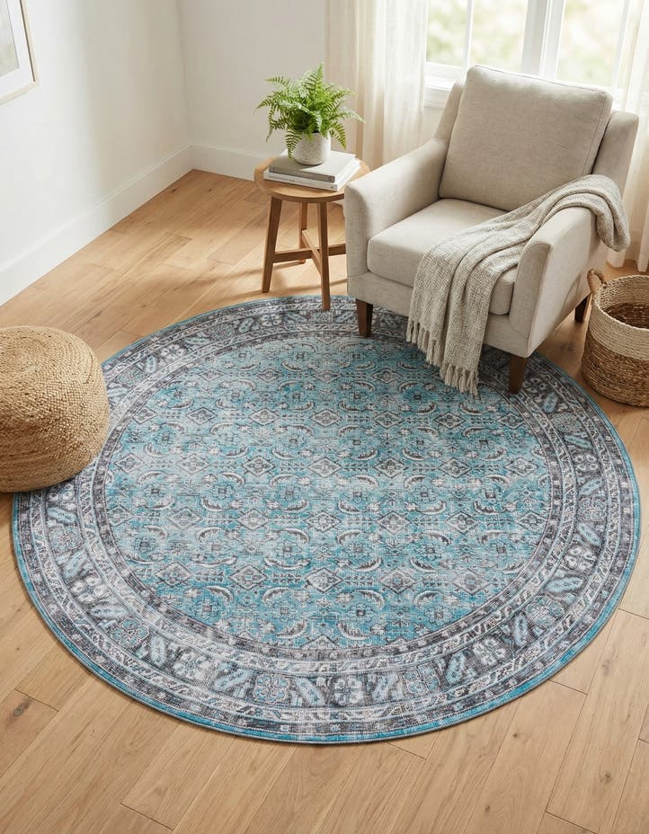 7' 7 x 7' 7 Washable Timeless Round Rug