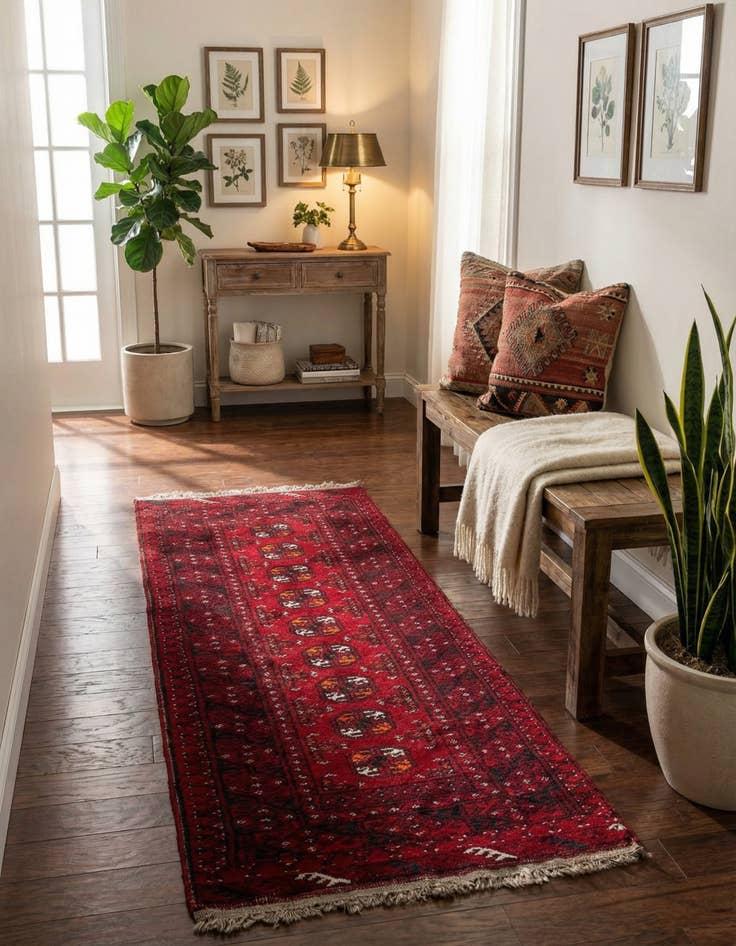 Detail image of 1' 10 x 4' 7  Hand Knotted Afghan Akhche Wool Runner Rug