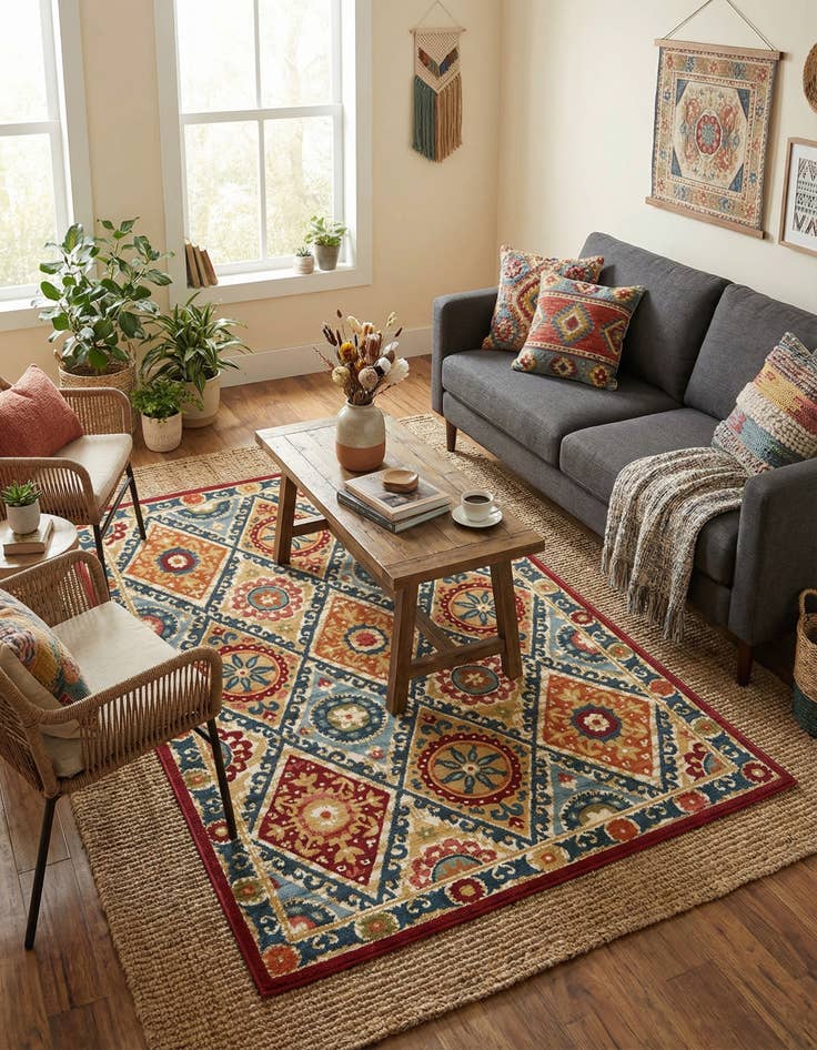 Detail image of  5' 3 x 8'  Washable Modern Indoor / Outdoor Rug