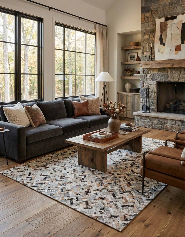 Detail image of 5' 3 x 7' 5 Cowhide Stocks Rug