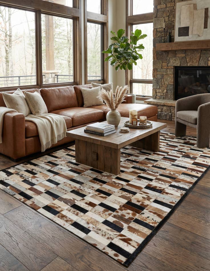 Detail image of  5' 1 x 7' 11 Cowhide - Patchwork Rug