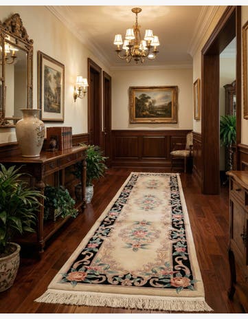 2' 4 x 10' 3 Hand Knotted Carved Pekin Wool Runner Rug