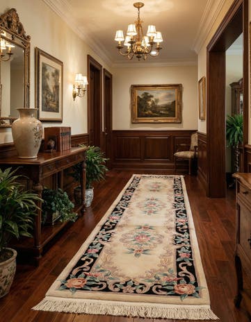 2' 4 x 10' 3 Hand Knotted Carved Pekin Wool Runner Rug
