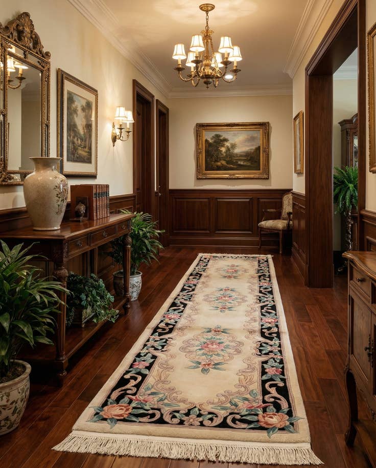 Detail image of 2' 4 x 10' 3 Hand Knotted Carved Pekin Wool Runner Rug