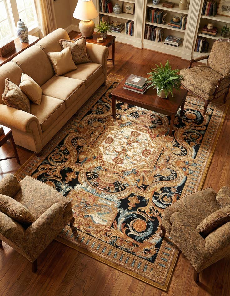 Detail image of 5' 3 x 8'  Washable Traditional Indoor / Outdoor Rug