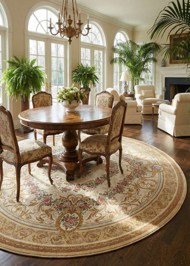 10' x 10' Easy-Clean Traditional Indoor / Outdoor Round Rug